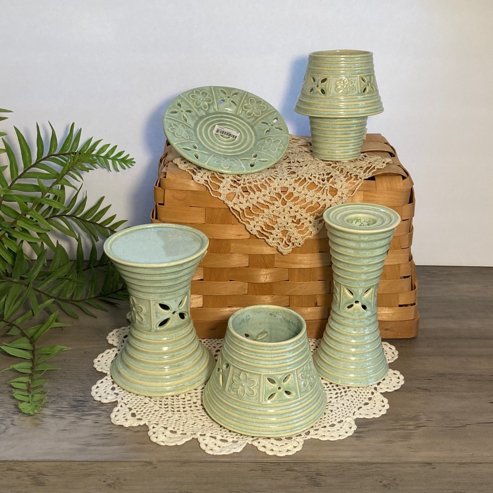 Ceramic Candle Holder Set Floral Design
